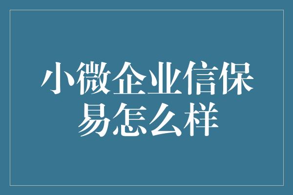 小微企业信保易怎么样