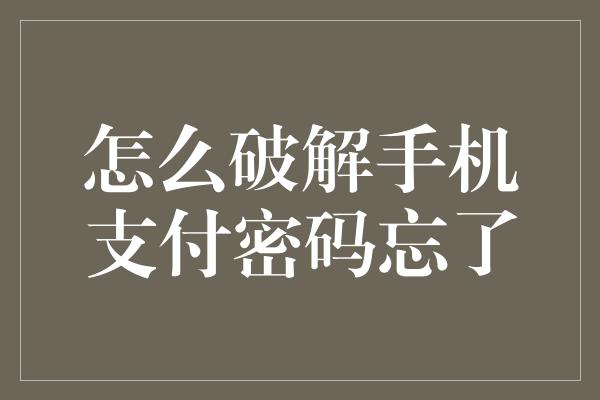 怎么破解手机支付密码忘了