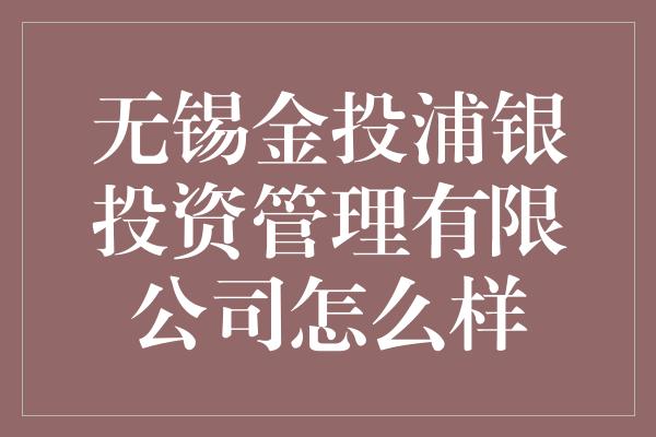 无锡金投浦银投资管理有限公司怎么样