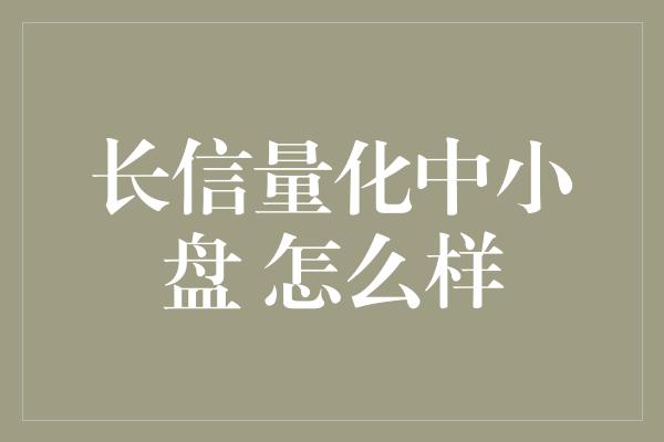 长信量化中小盘 怎么样