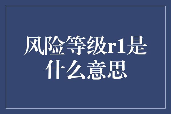 风险等级r1是什么意思